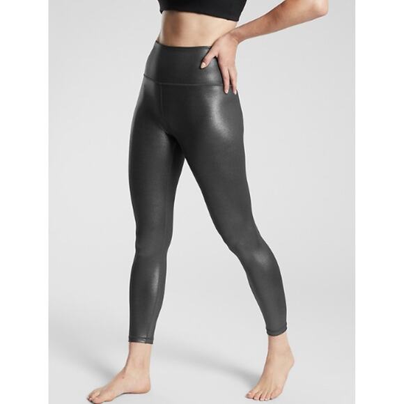 New ATHLETA Women's Black Powervita Elation Ultra High Rise Shimmer Tight Size S - Picture 1 of 9